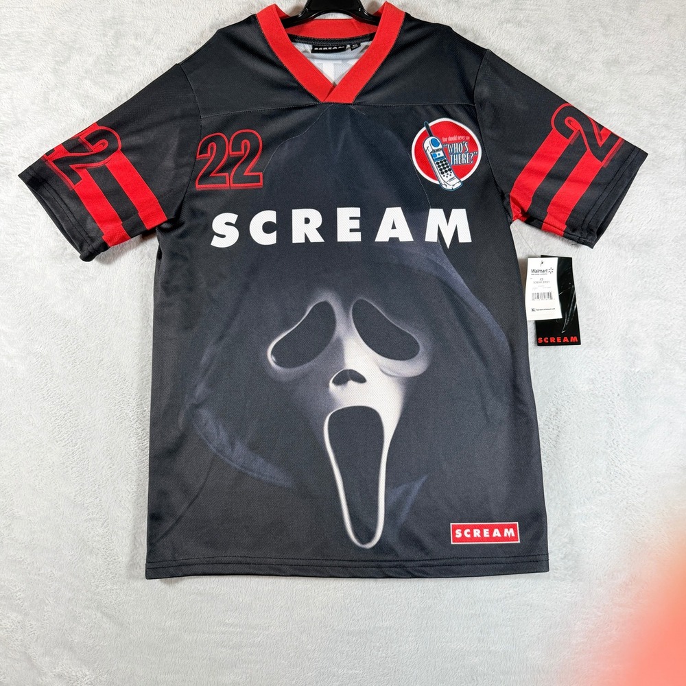 Scream Ghostface Men Graphic Mesh Soccer Jersey Black Red XS